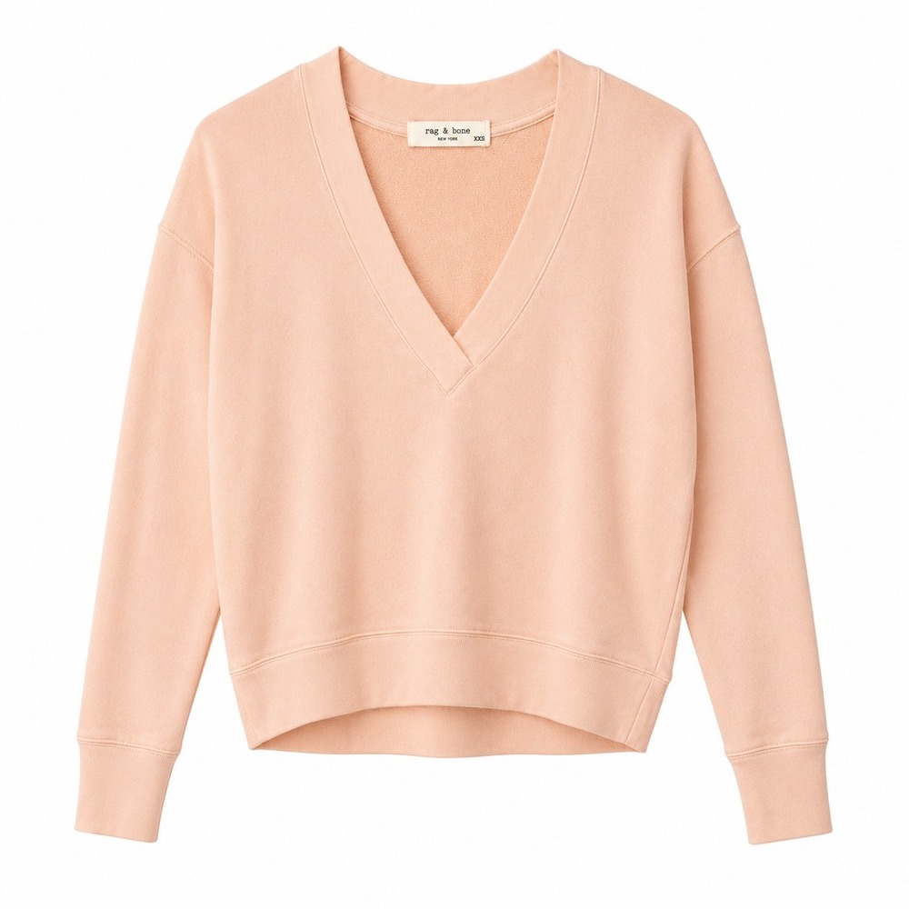Rag & Bone Blush Pink V-Neck Sweatshirt XS Long Sleeve Pullover Cotton